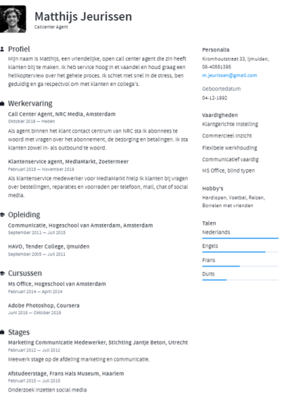 cv voorbeeld klantenservice medewerker 2